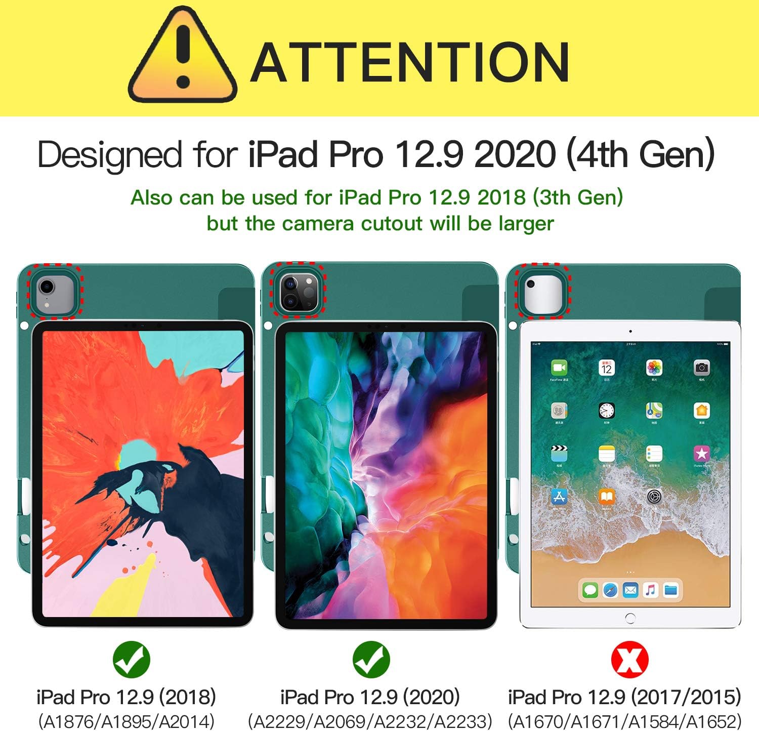 Ztotop Case for New iPad Pro 12.9 Inch 4th & 3rd Generation 2020/2018 with Pencil Holder, Full Body Protective Rugged Shockproof Cover with Auto Sleep/Wake, Support 2nd Gen Pencil Charging, Ink Green