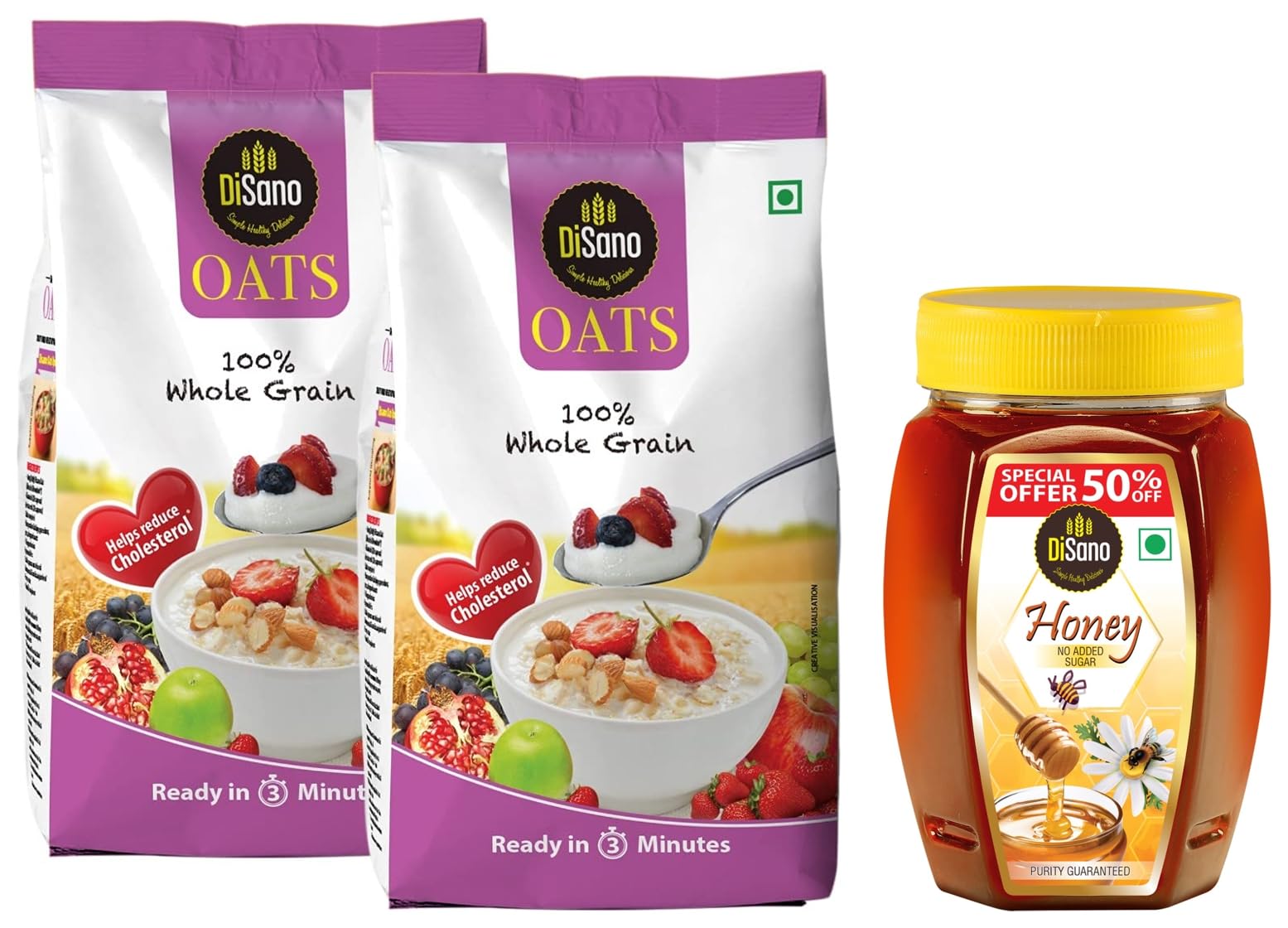 DISANO Oats, 100% Wholegrain, Pouch 2 Kg & Pure Honey, 500Gm-picture-11