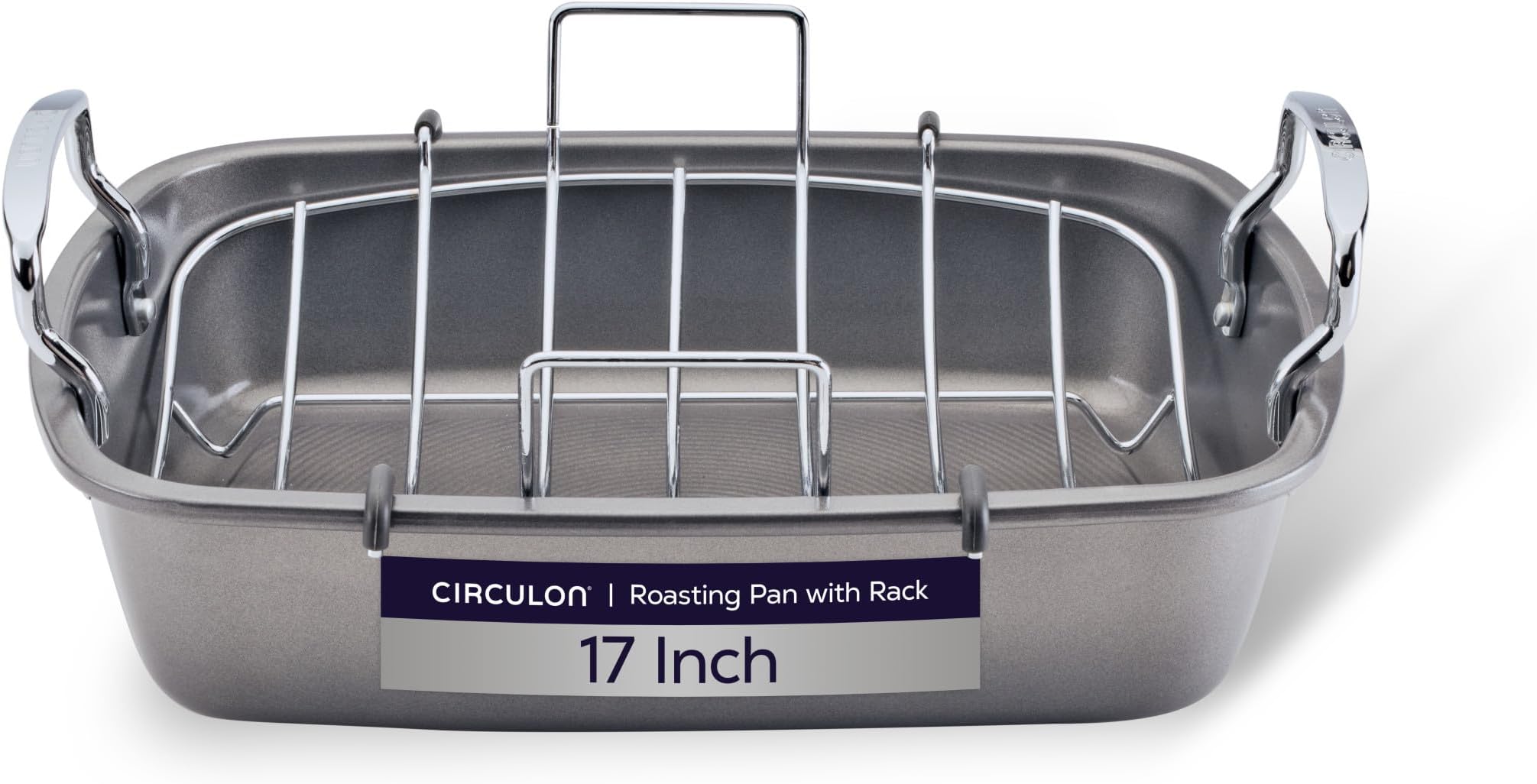 Total Bakeware Nonstick Roaster, Roasting Pan with Rack, 17-Inch x 13-Inch, Gray