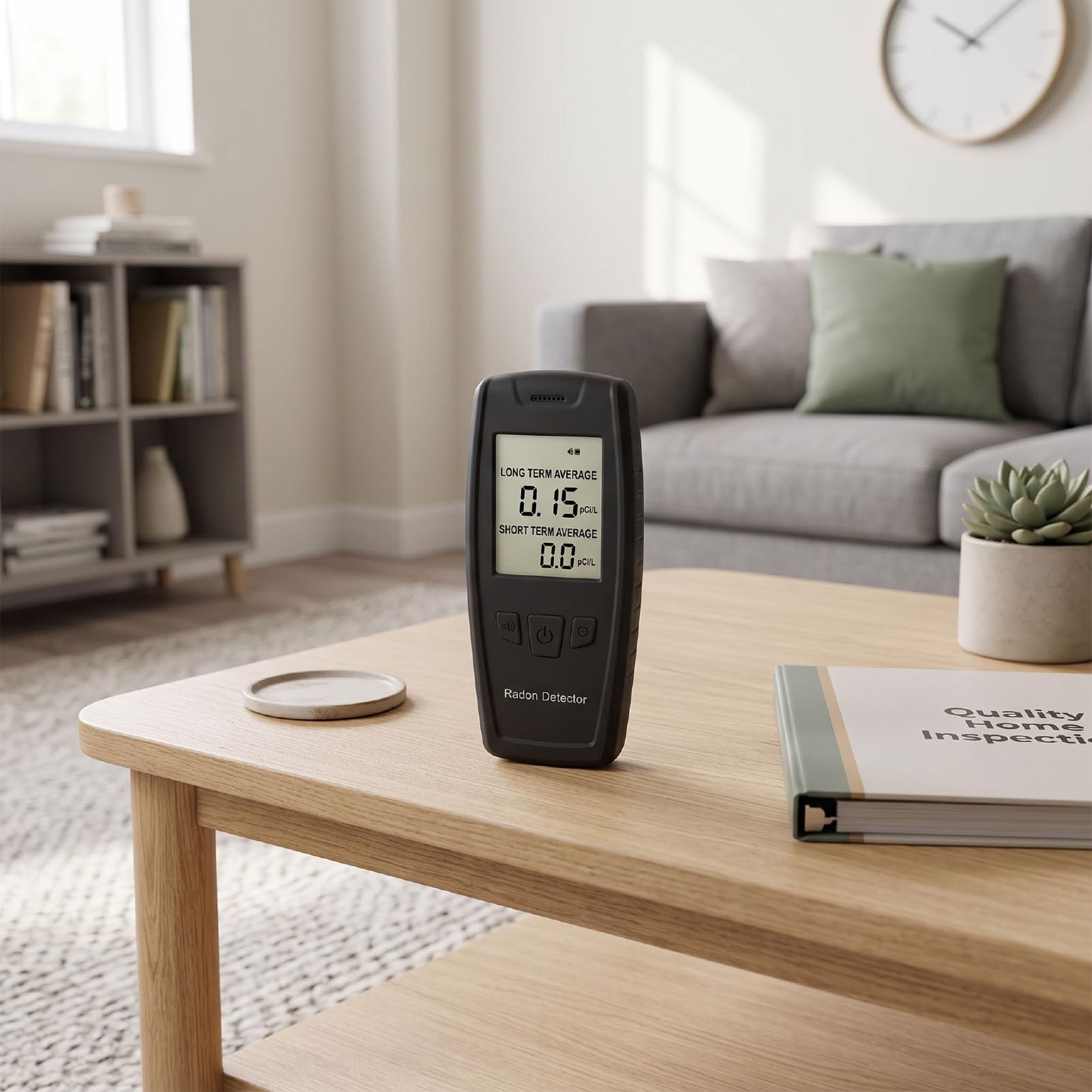 GOWENIC Przenośny Detektor Radonu 0–270 PCi/L, Wysoce Precyzyjna Technologia Jonowa, Tester Radonu z Szybkim Odczytem w Ciągu 1 Godziny do Domowego Biura, Hotelu Szkolnego, Podwójny Wyświetlacz LCD