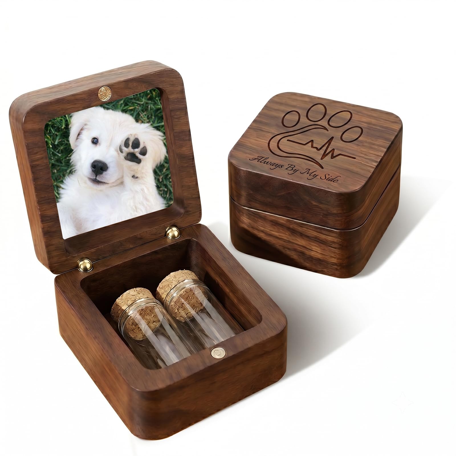 Iwe Personalised Pet Memorial Box For Dog Cat Loss Wooden Urn with Photo