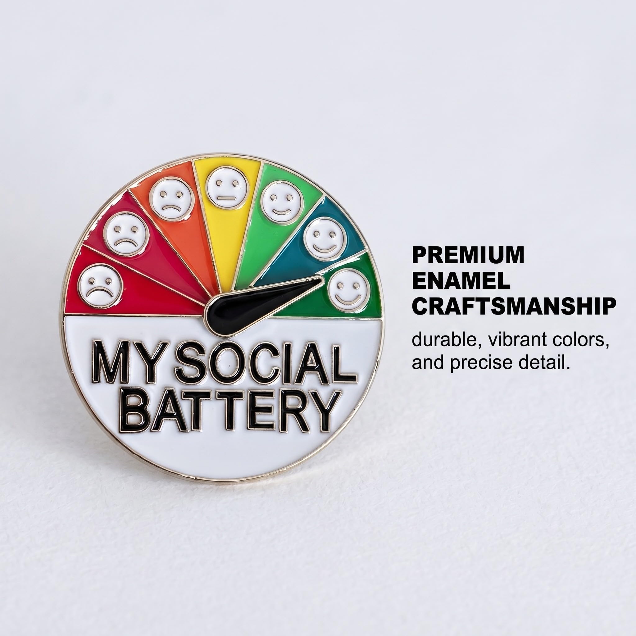 Pin Batería Social, 2 Piezas Broche de Estado de Ánimo Divertido para 7 Días, Pin Social Battery Interactivo de Metal con Bolsa de Terciopelo, Pines para Ropa y Mochilas, Oro y Plata — view 4