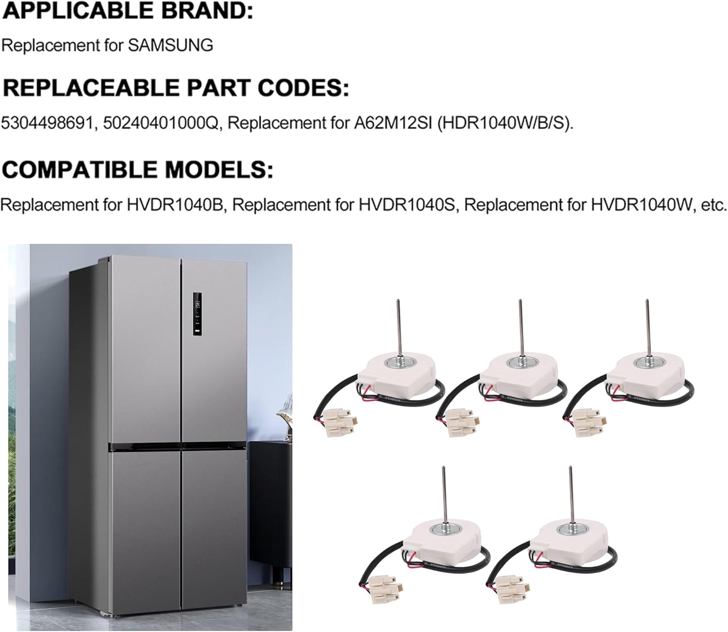 50240401000Q Refrigerator Evaporator Fan Motors Replacement for HVDR1040B HVDR1040S HVDR1040W Pack of 5