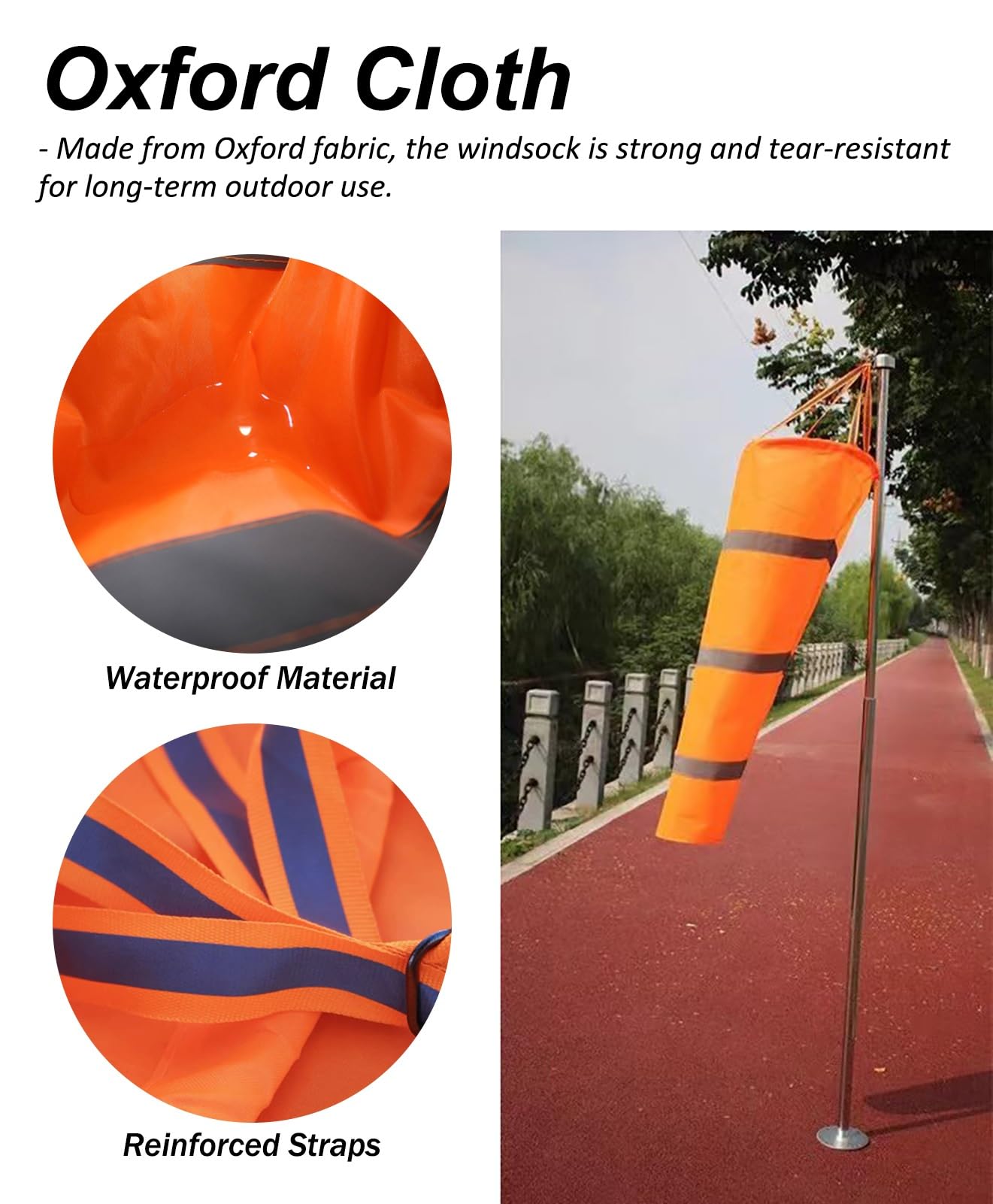Windsack Komplettes Windsack Set mit Mast, Reflektierender Band Aviation Windsack, Außen Windrichtungsanzeiger, Oxford Stoff Windmessflagge(Red,L-0.8m(2.6ft))
