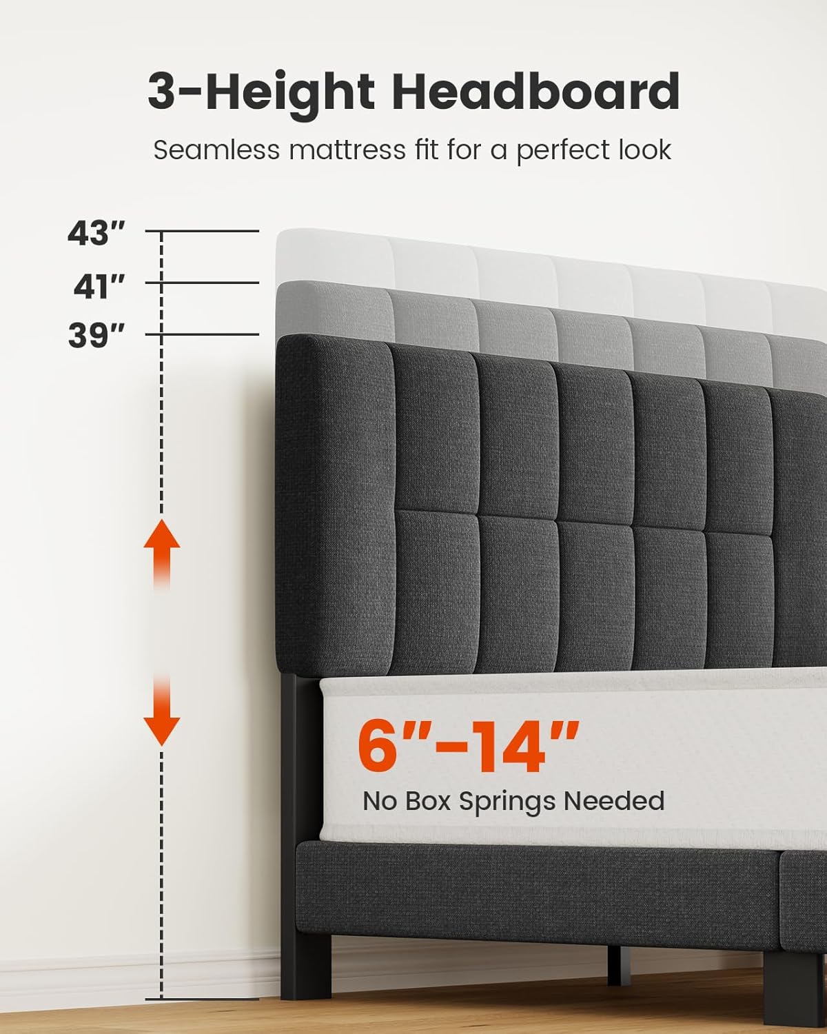 Amada Queen Bed Frame with 12 Thickened Legs & Adjustable Fabric Upholstered Headboard, Solid Wooden Support 1300 Lbs Weight Capacity, No Box Spring Needed/Easy Assembly/Underbed Storage