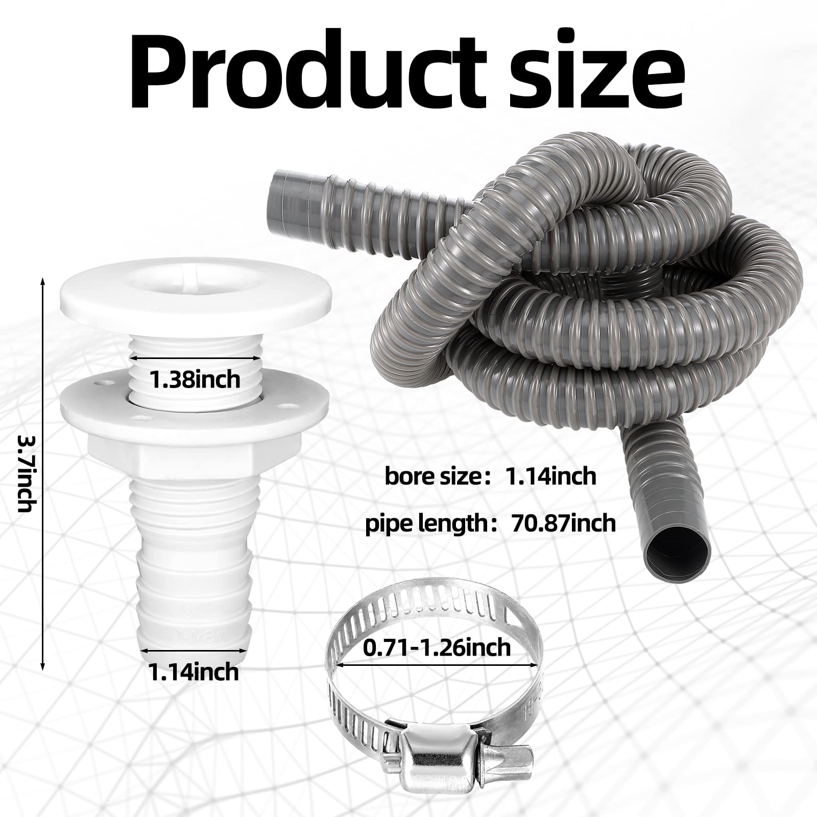 Lounsweer 5 Pcs Bilge Pump Plumbing Kit Including Electric 12v Boat Bilge Water Pump PVC 2 Hose Clamps ThruHull Fitting, 1-1/8-inch(1100gph,Grey)
