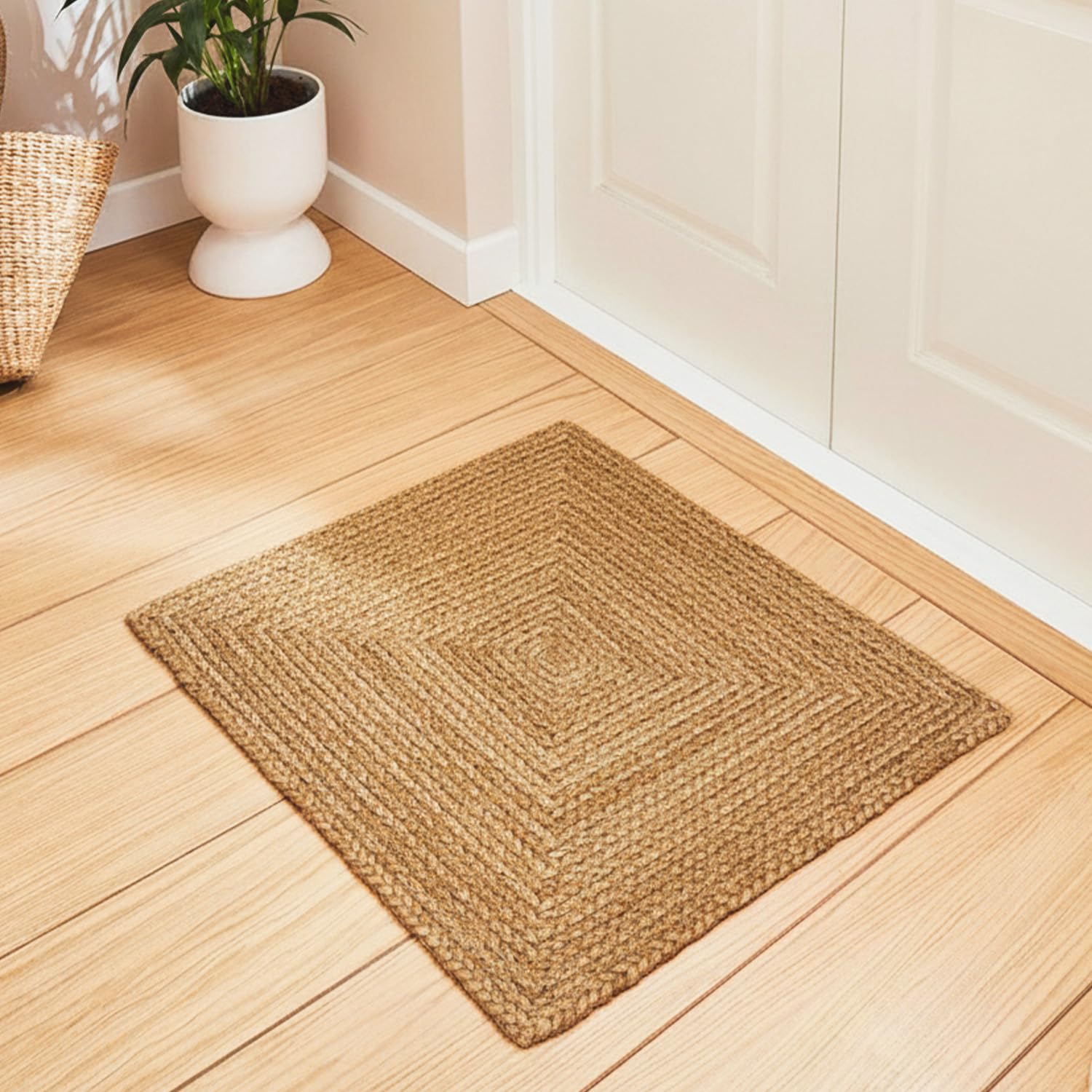 PrettyKrafts Jute Square Mat | 60x60cm | Handwoven Eco-Friendly Floor Rug for Living Room, Bedroom & Home Décor | Soft, Durable & Stylish Square Carpet, Dust-Trapping Floor Mat (Natural, Beige)-image-4