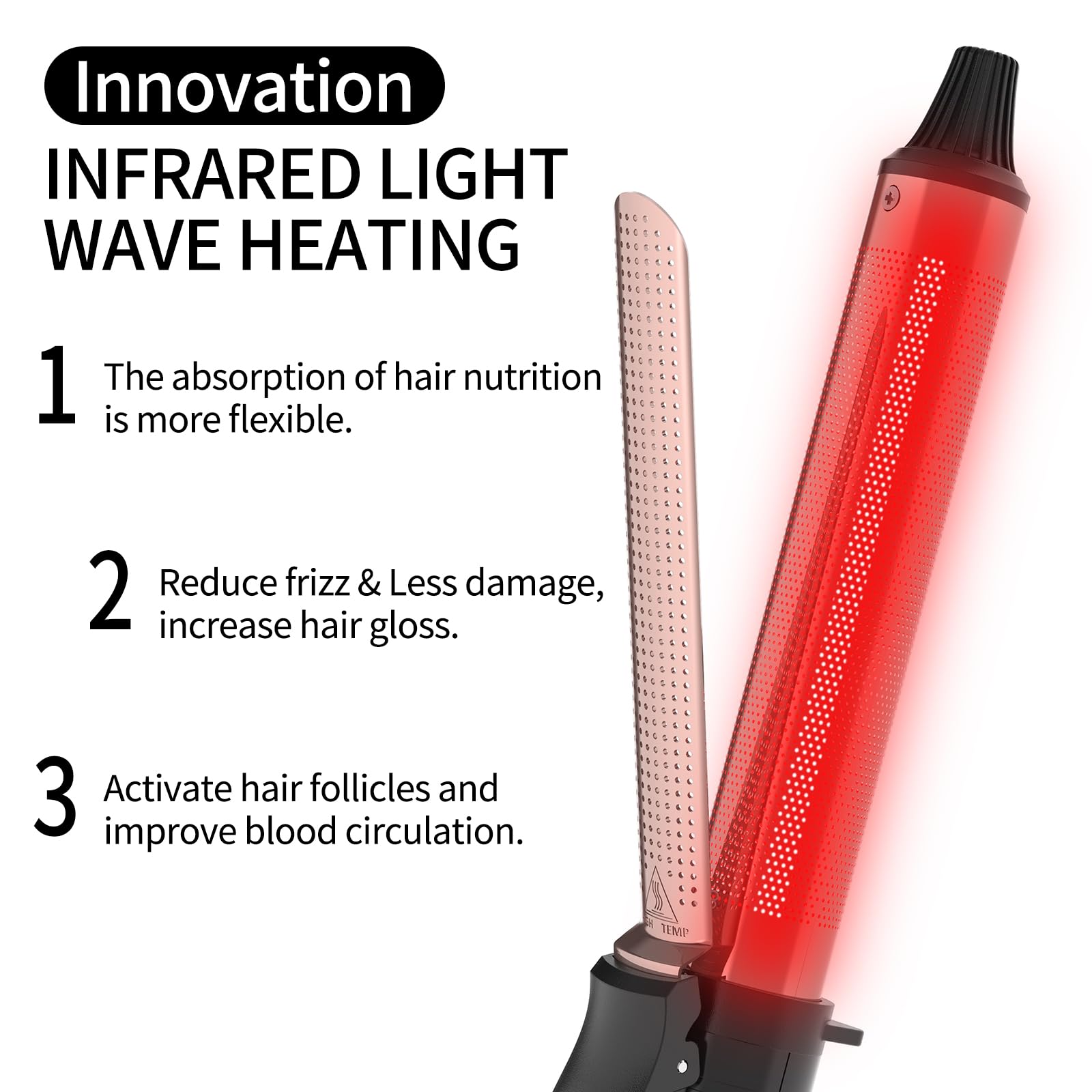 Condition photo showing New/Like New for K&K 1.1inch 1-Infrared Professional Infrared Hair Curling Iron Heater Ceramic Barrel That Stays Hot 1.1 Inch Hair Iron Curler for Medium to Large Curls Travel-Ready International Dual Voltage.