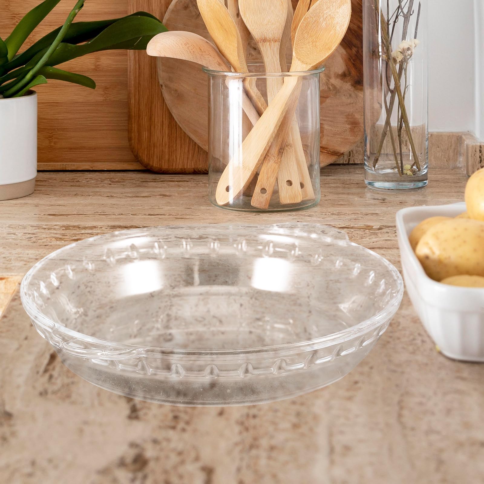 2 Stück Runde Glas Kuchenformen mit Griffen für Backofen | 23 Cm und 25cm Durchmesser, Ofen und Mikrowellengeeignet, zum Backen und Servieren