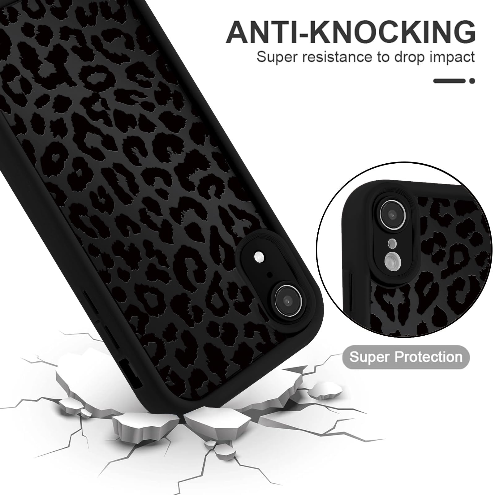 Custodia per telefono con stampa di ghepardo per iPhone XR da 6,1 pollici, estetica di lusso nero leopardato design cover antiurto morbido sottile TPU completo obiettivo protettivo per donne