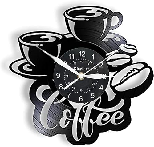 Reloj de pared con temática de café, vinilo de 11.8 pulgadas, diseño retro, mecanismo silencioso, funciona con pilas, regalo