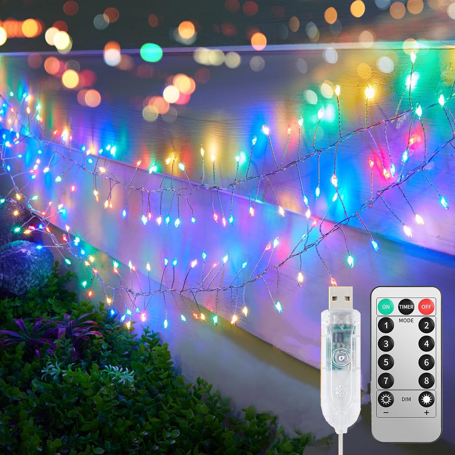 Mixtooltoys Multicolor 2Pack Usb Firecracker Fairy Lights, 10Ft 100Leds String Lights Waterproof Silver Wire Starry Firefly Lights For Diy Wreath Home Weeding Indoor Outdoor Christmas Decorations,