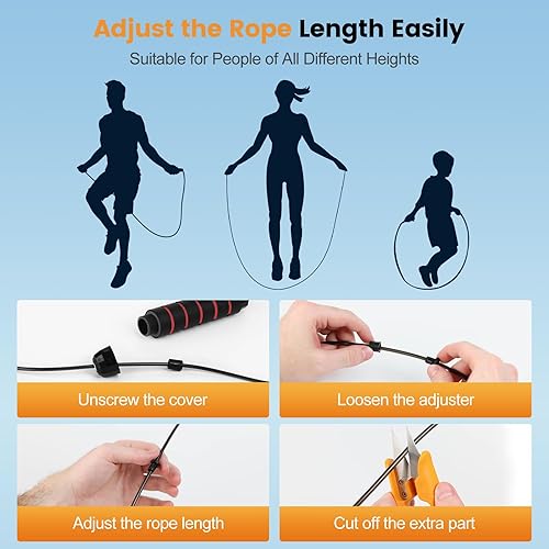 Miniatura 7 de Jump Rope,Tangle-Free Rapid Speed Jump Rope with Ball Bearings for Men,Women and Kids,Adjustable Steel Skipping Rope with Ergonomic Foam Handles,A