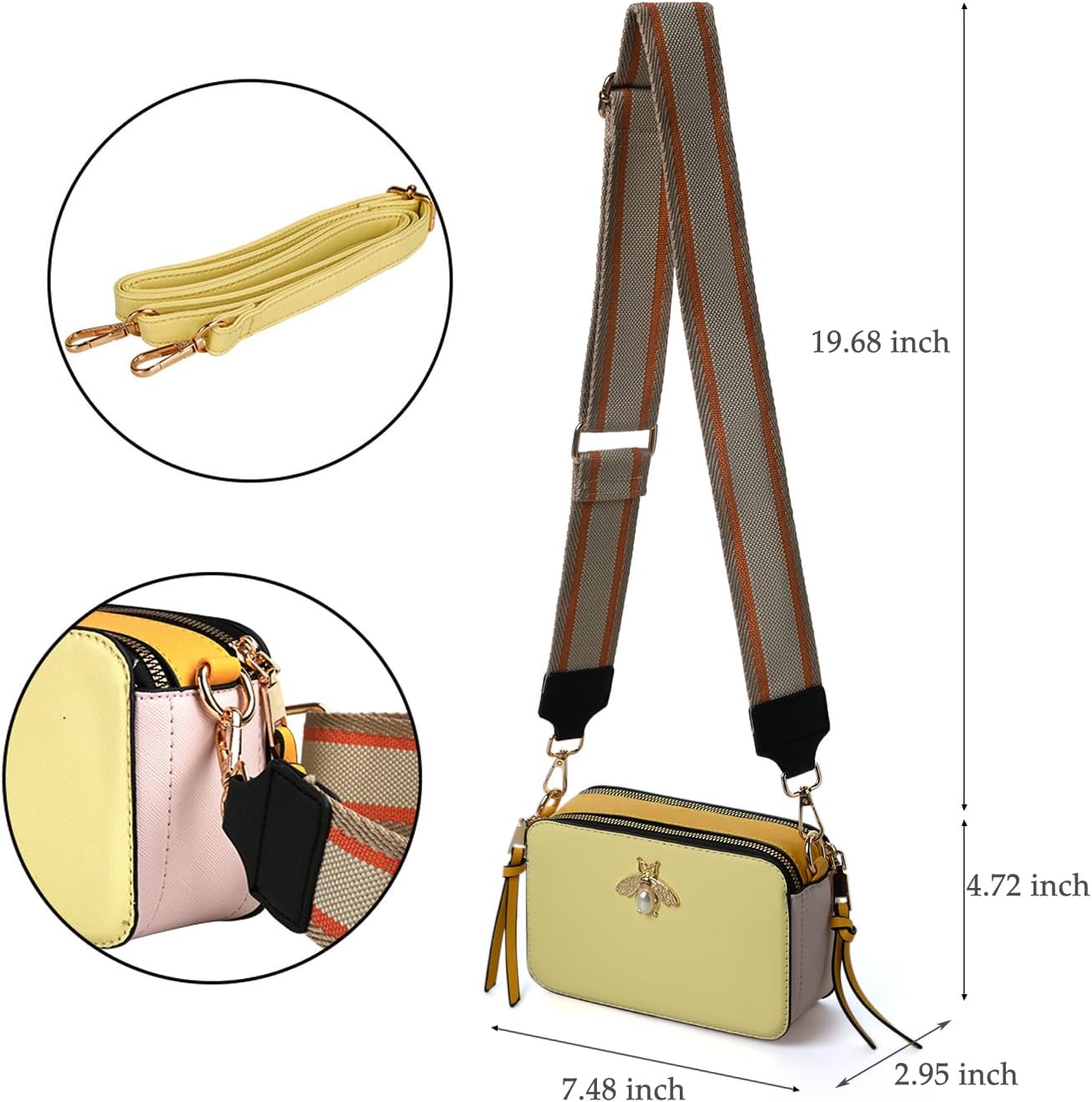 Bee Purse Camera Crossbody Bags for Women Trendy Small Snapshot Bag Wide Strap Leather Shoulder Clutch Handbags