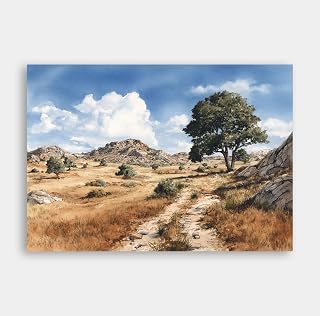 Spanish Rocky Hills Landscape Canvas - Hyper-Realistic Mountain Painting, Serene Nature Wall Art for Living Room, Modern Home Decor Above Sofa, Ready to Hang (18L x 12W“,Animals 1-Unframed)