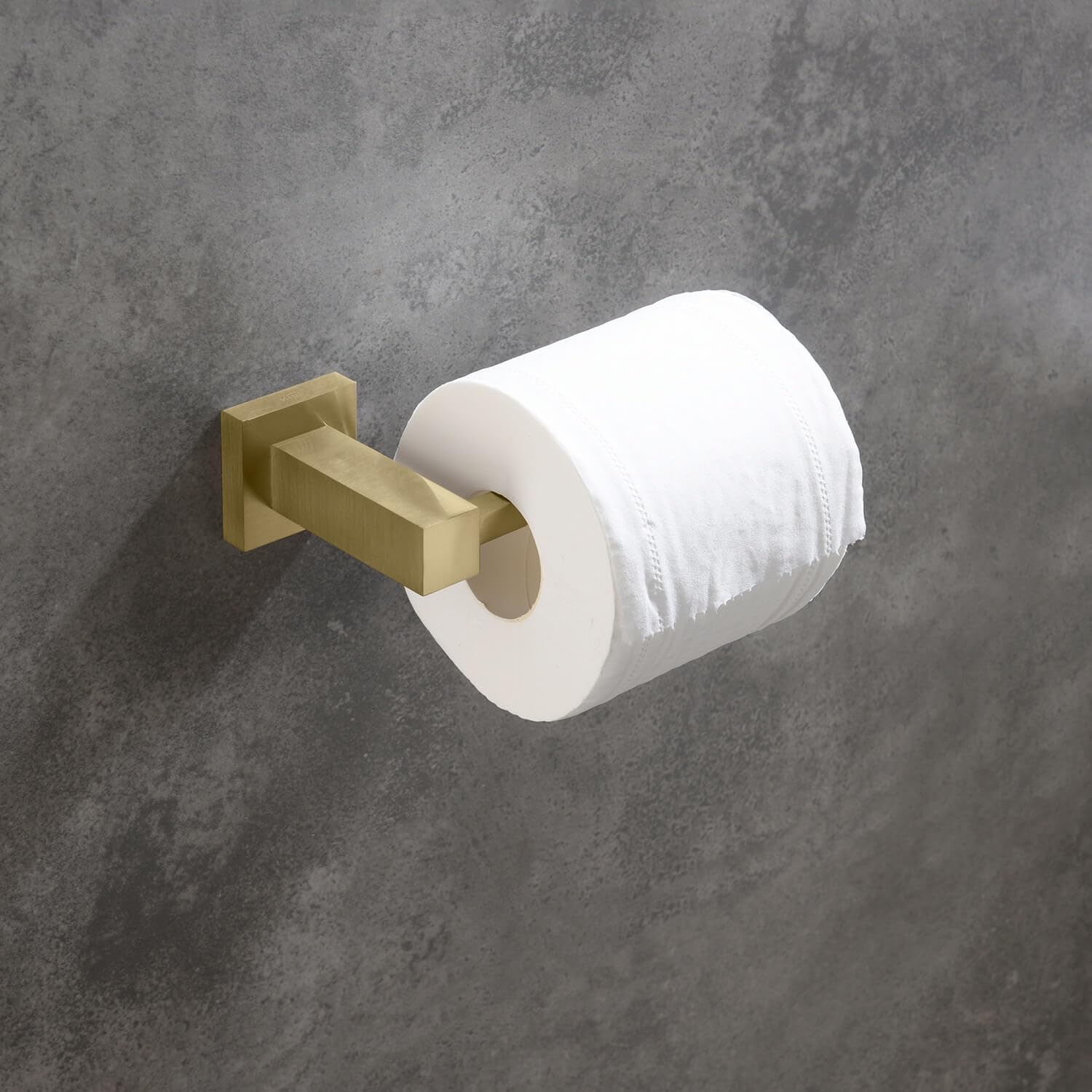 KIBI Cube Series Toilet Paper Holder – Modern Design Solid Brass Wall Mounted Tissue Roll Hanger with Scratch-Resistant Finish for Enhanced Durability (Brushed Gold, KBA1502)