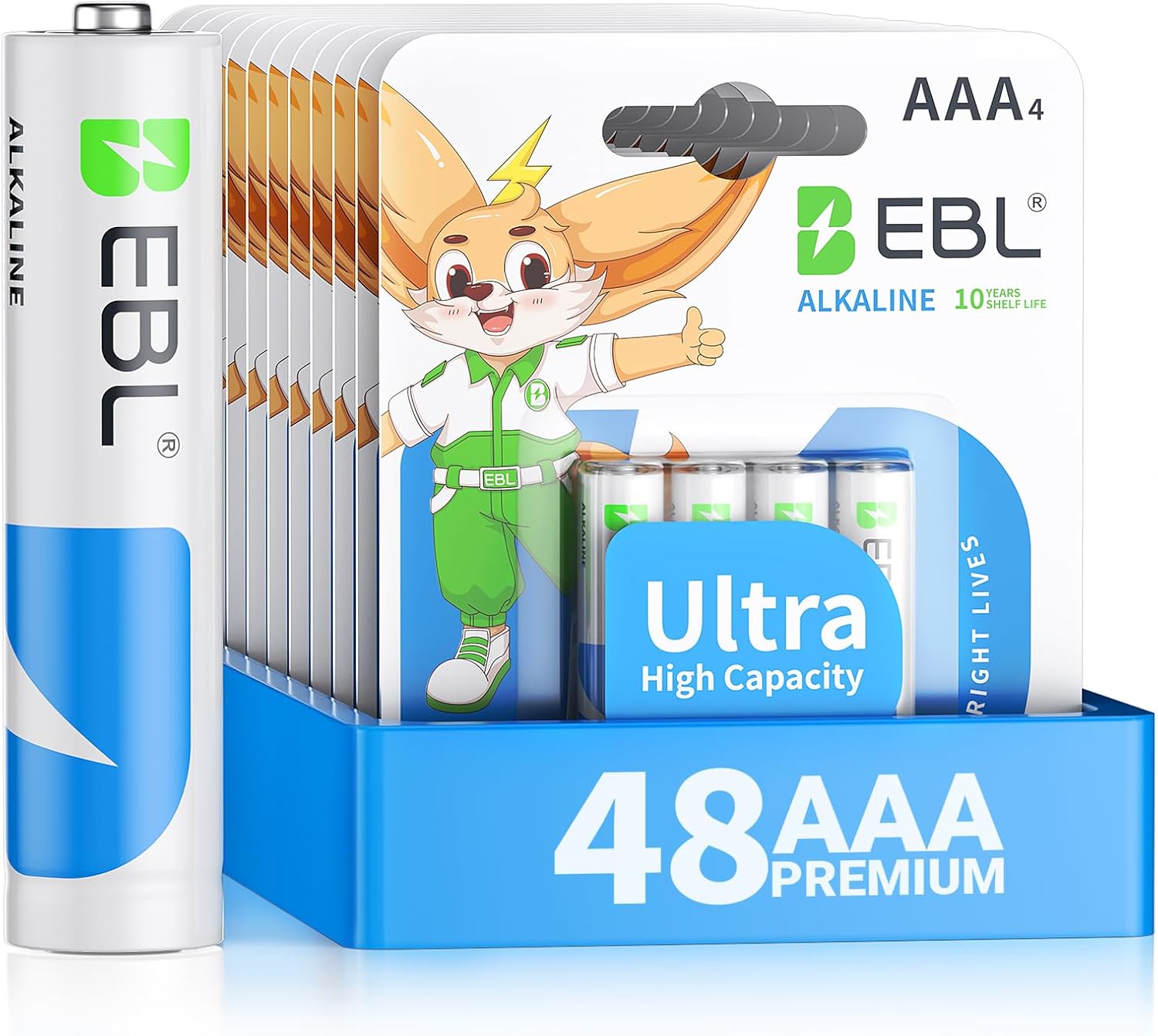 EBL AAA Batteries 48 Count, 1.5V Alkaline Triple A Batteries, Ultra Long-Lasting Power, 10-Year Shelf Life, Leak-Proof Design, Bulk Pack for Household Office Devices