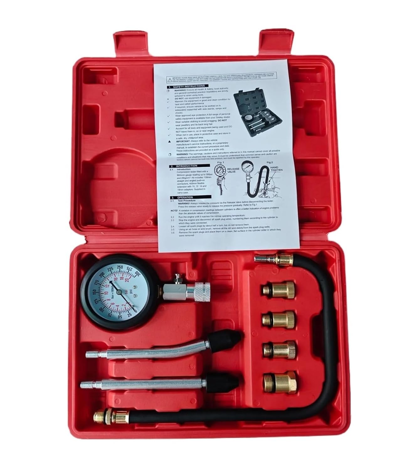 Professional Petrol Engine Compression Tester Kit 0-300 PSI/20 Bar Fuel Cylinder Pressure Gauge Tool Set for Car Motorcycles