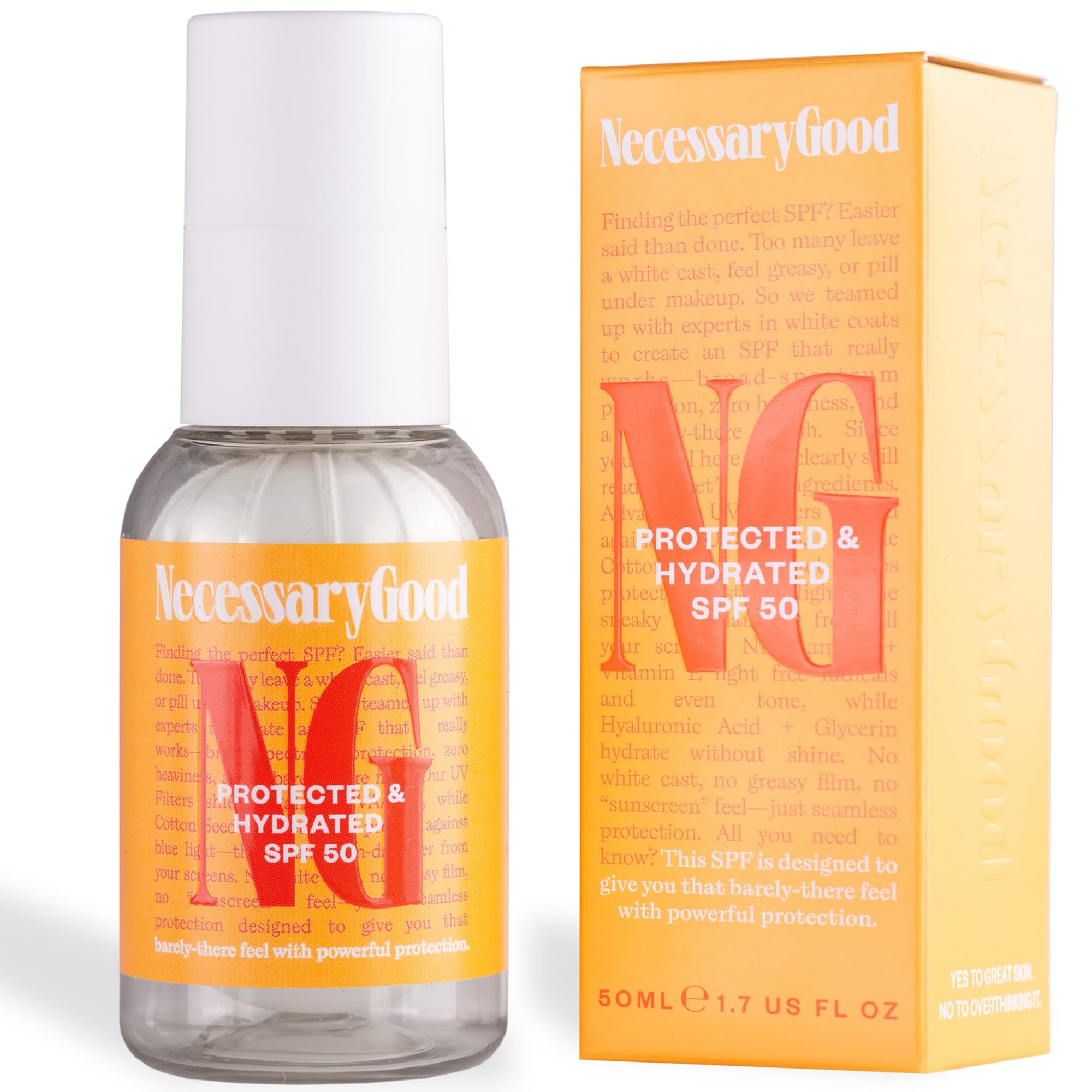 NecessaryGood Protected & Hydrated SPF 50 Face Cream, Lightweight Non-Greasy Sunscreen for All Skin Tones No White Cast