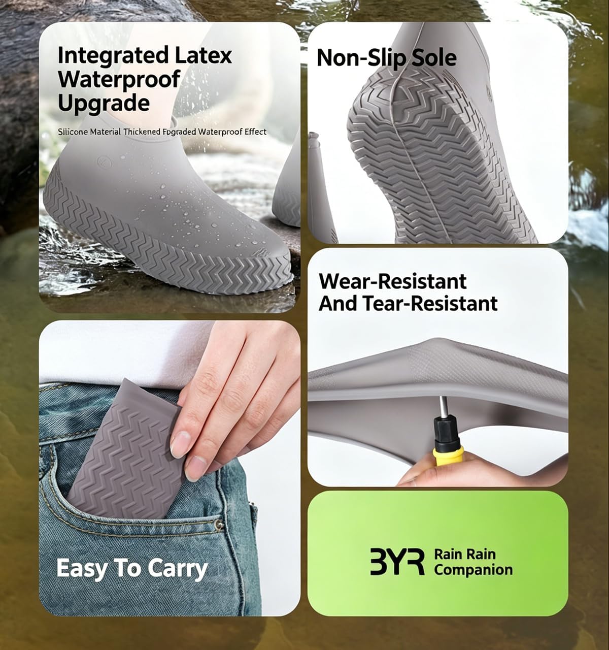 SUJAYU Waterproof Shoe Covers Reusable Shoe Covers for Rain, 2 Pairs Latex Shoe Covers Waterproof Shoe Covers for Rain Shoe Covers Outdoor Cycling Hiking Men Women