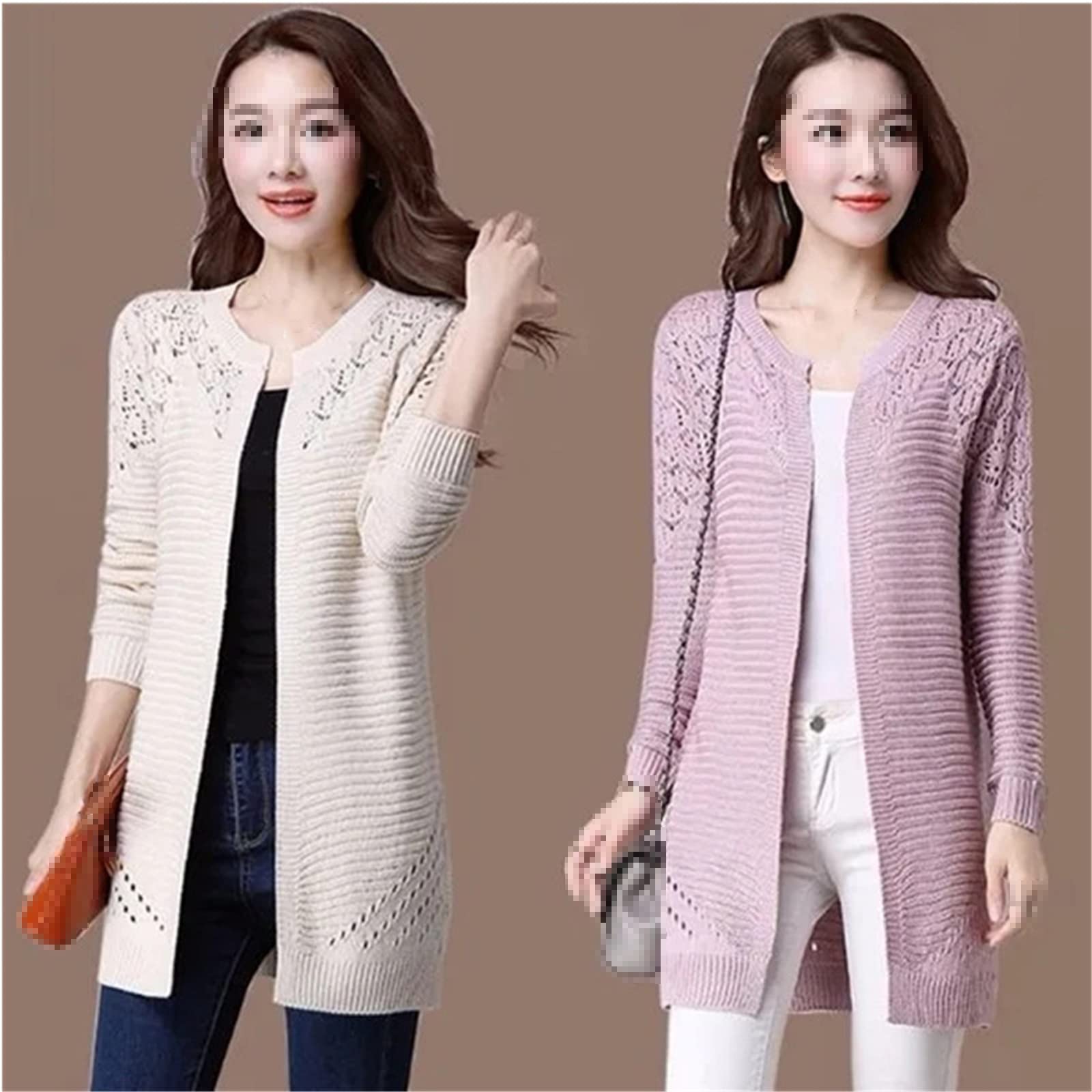 Alloaone Chaqueta de punto para mujer Suéter de secciones largas Suéteres de punto de manga larga Tops Slim Bottoming Ropa de abrigo