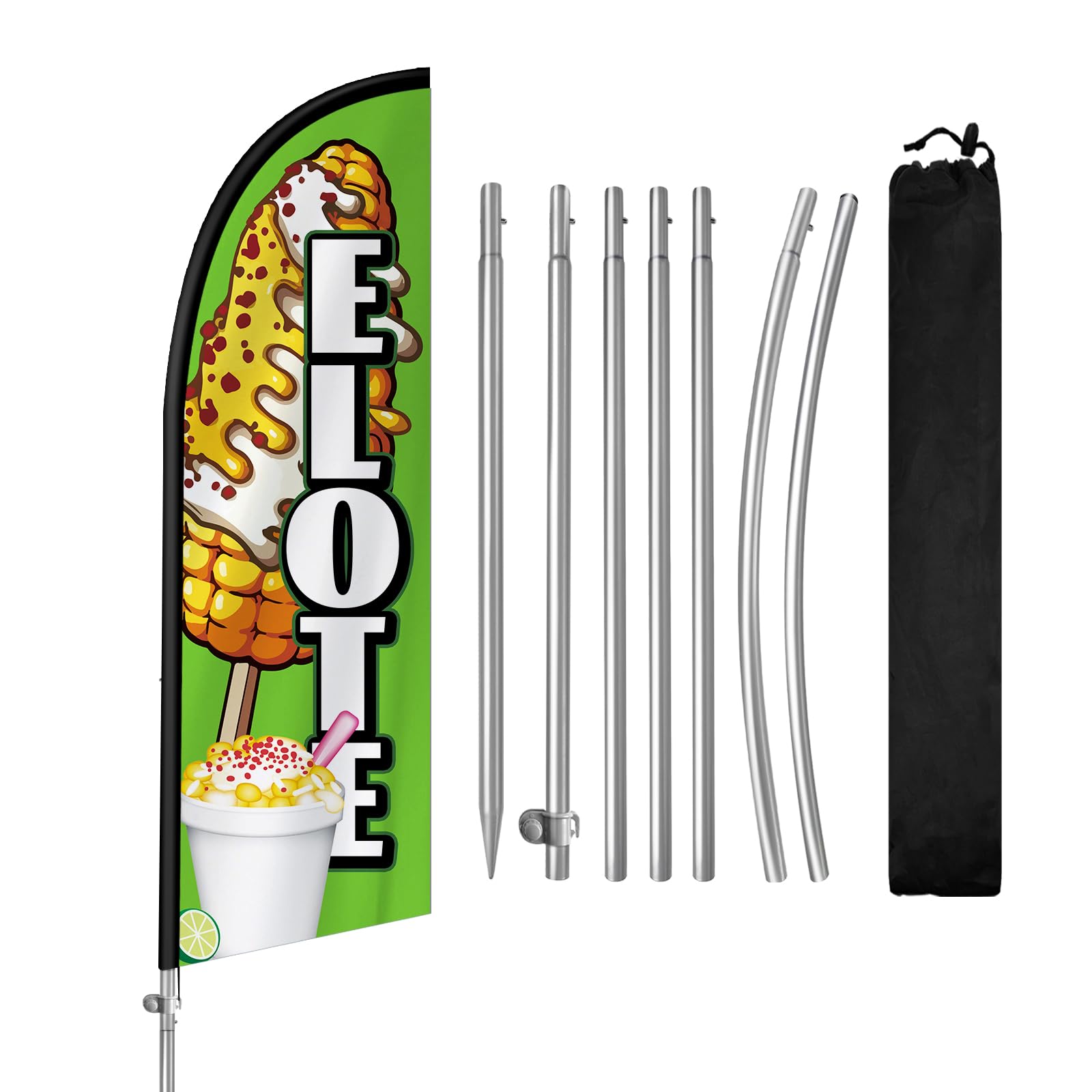 QSUM Elote Feather Flag, 8FT Elote Flag Signs Banner, Eye Catching Business Falg with Stainless Steel Flagpole, Ground Stake for Snack Bar Advertising