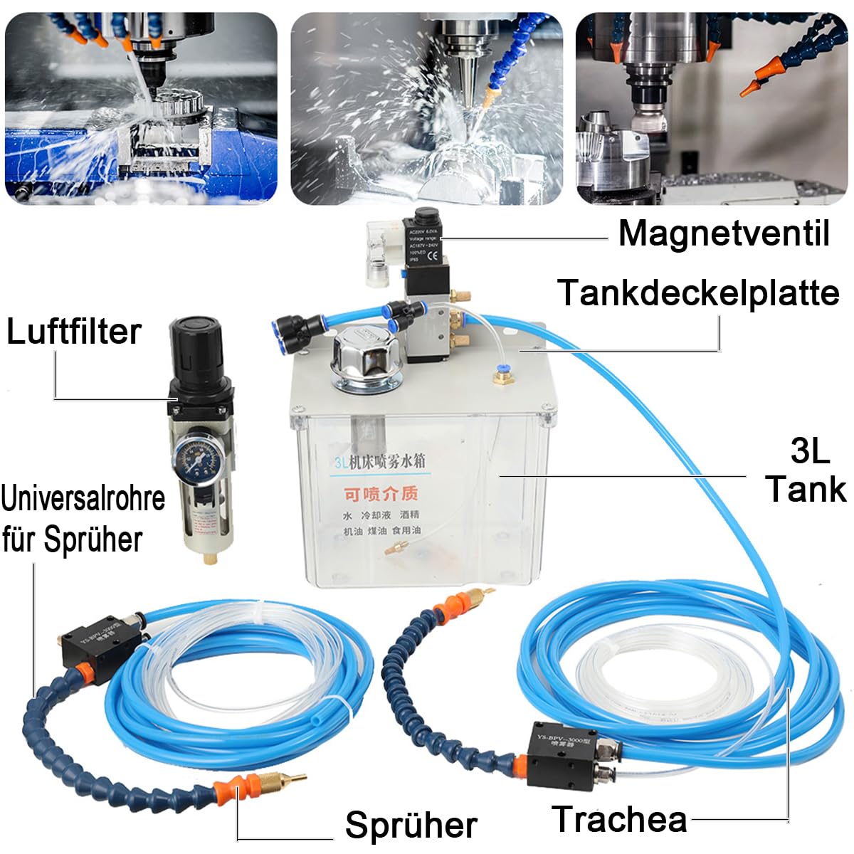 Nebel Kühlmittel Schmierung Spray System Nebel Kühlschmierstoff Sprühsystem mit 3L Tank Maschinenwerkzeug Schmiersprühsystem Sprühkühler Kühlmittelpumpe 220V für CNC Bohrmaschine Drehmaschine