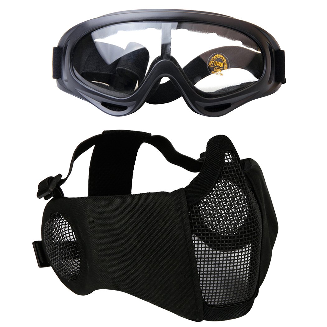 Siatkowe ochronne zginane półtwarz akcesoria regulowane gogle airsoft, konstrukcja osłony uszu, regulowane dopasowanie, lekkie okulary do jazdy konnej, sportów terenowych, narciarstwa, snowboardu