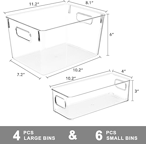 Miniatura 2 de Juego de 10 contenedores de almacenamiento de plástico transparente, 4 recipientes grandes y 6 pequeños apilables para organización de despensa,