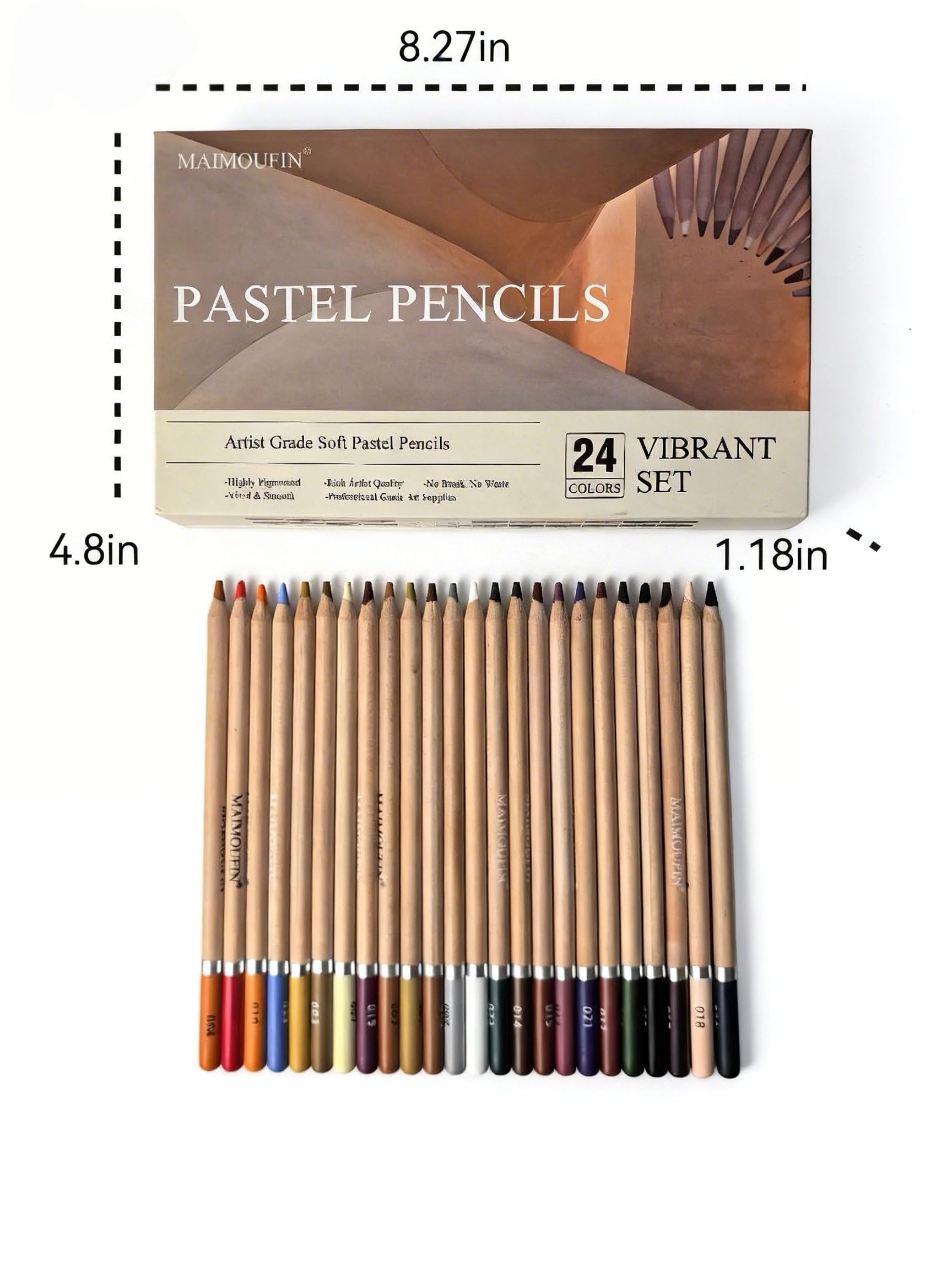Set di matite morbide pastello, 24 colori vivaci, pastelli di grado professionale, forniture artistiche per disegno, schizzi e colorazione (non a base di olio) (marrone)