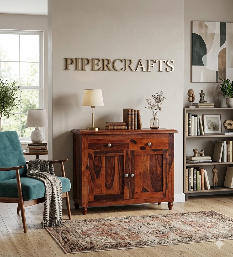 PIPERCRAFTS Wooden Sideboard Cabinets/with 2 Drawers and 2 Shelf/Sideboard Storage Cabinet for Living Room [Oak Finish]-picture-14