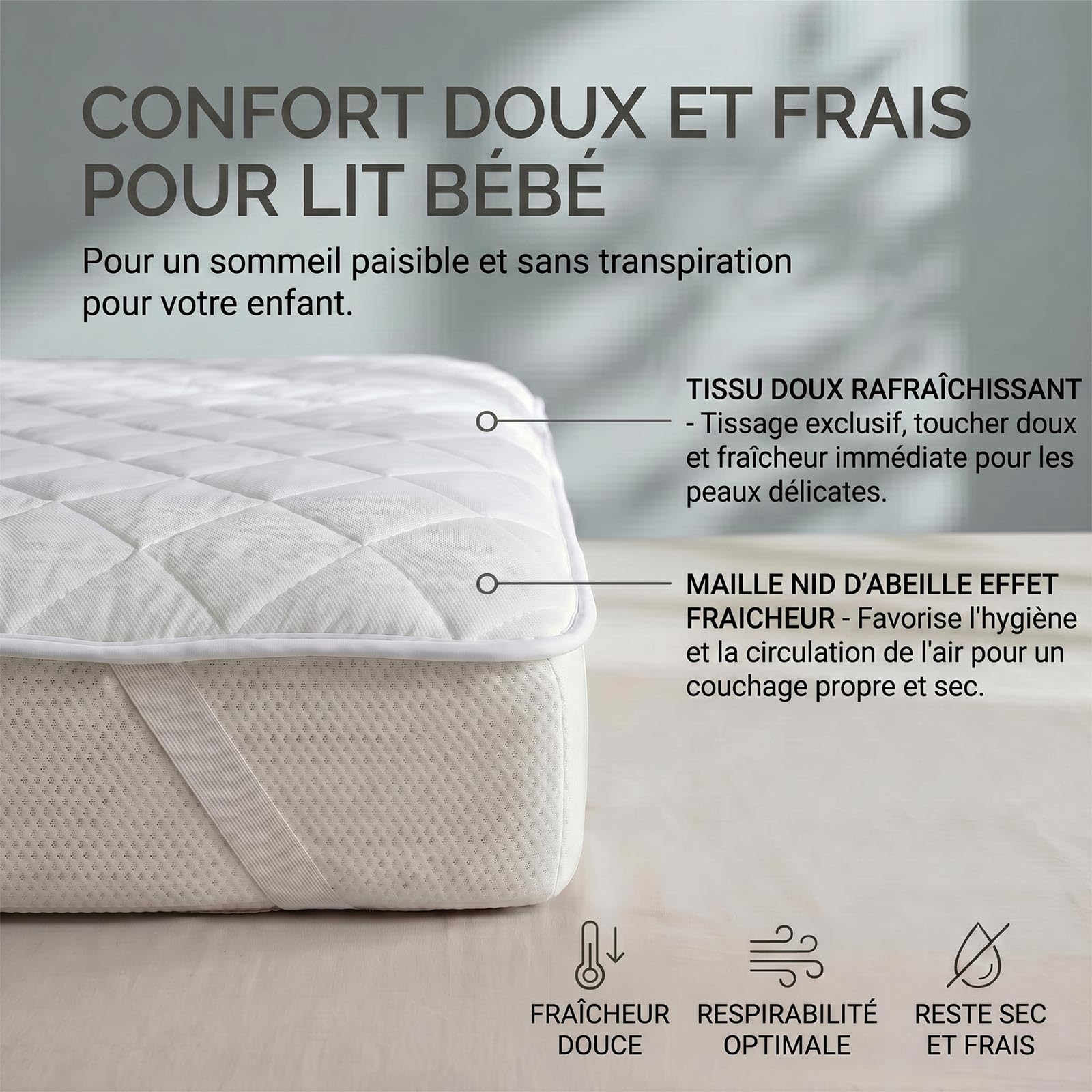 HOMESCAPES Surmatelas Bébé Rafraîchissant 70x140cm – Lot de 2, Respirant et hypoallergénique, Effet Frais au Toucher, Certifié Oeko-Tex