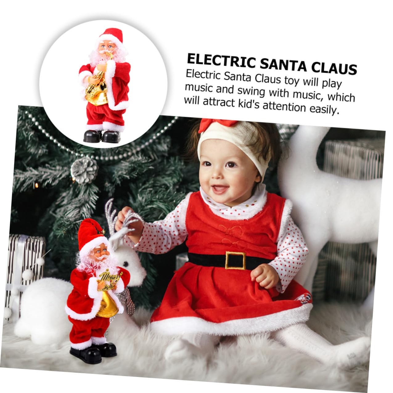 Abaodam Giocattolo Elettrico Babbo Natale Musica e Movimento, Decorazione Natalizia da Tavolo in Plastica e Tessuto, per Soggiorno e Bambini Stili multipli