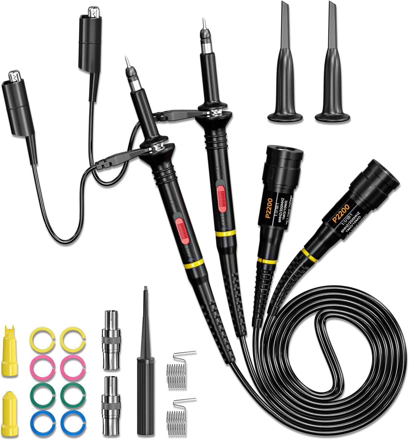 Goupchn Oscilloscope Clip Probes 200MHz Fully Insulated BNC End Probe with Accessories Kit 1X 10X