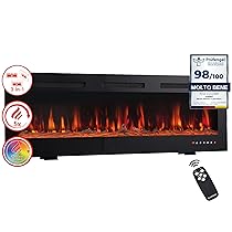 KAMINIO Camino elettrico MARLON – Caminetto elettrico 3-in-1 con riscaldamento, effetto fiamma 3D, 12 colori di fiamma, telecomando (36 pollici)