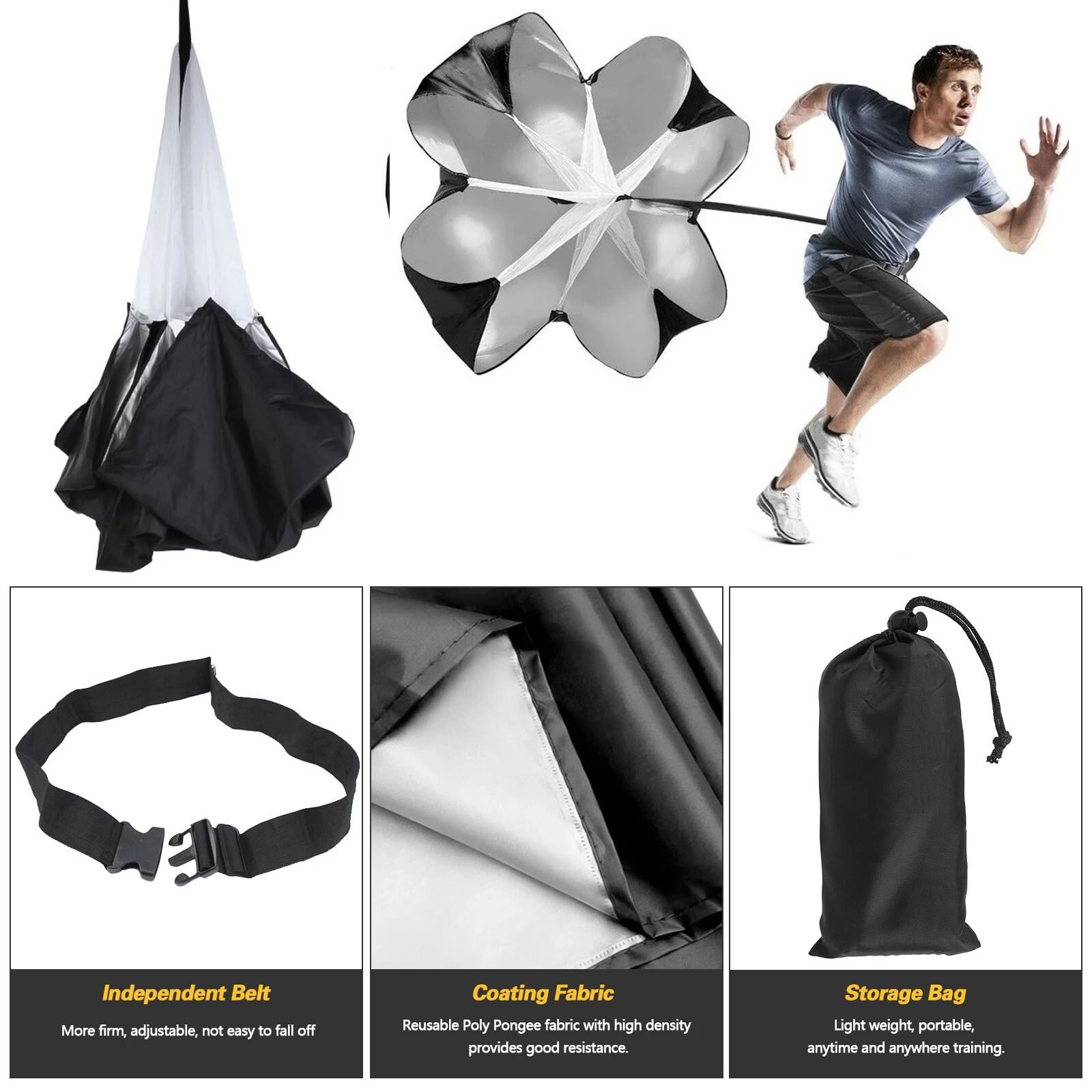 Paracadute da corsa da 142 cm, con cinghie regolabili, attrezzatura da allenamento per resistenza e agilità, attrezzatura per allenamento di velocità per basket per migliorare la potenza e la