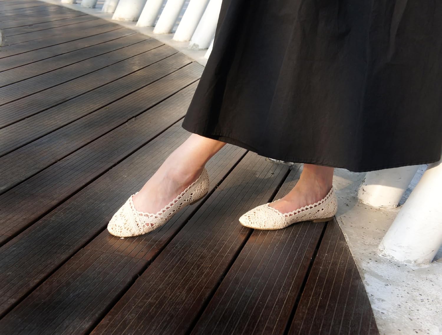 FEVERSOLE Women's Comfort Breathable Knit Crochet Shoes Lace Ballet Flats - Image 2