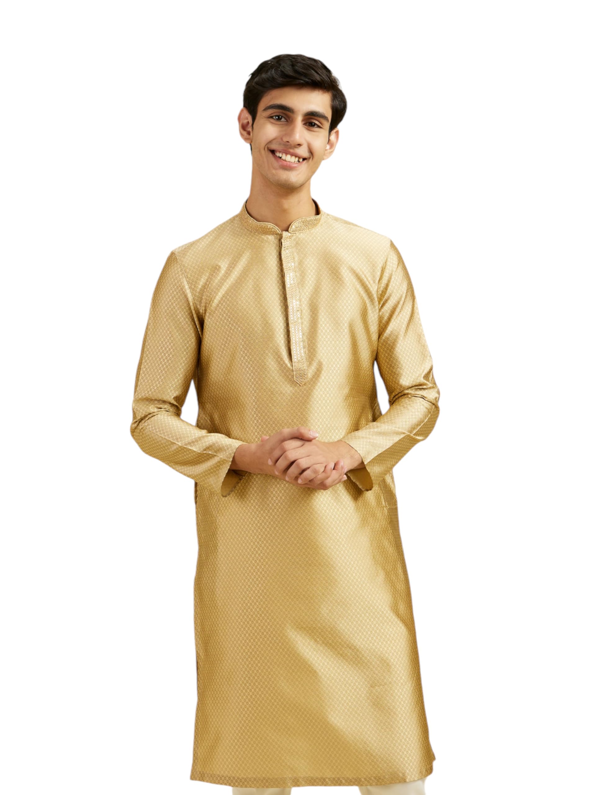 diwas by manyavar Men's Art Silk Thread Work Sequined Placket Kurta (1pc)-picture-20