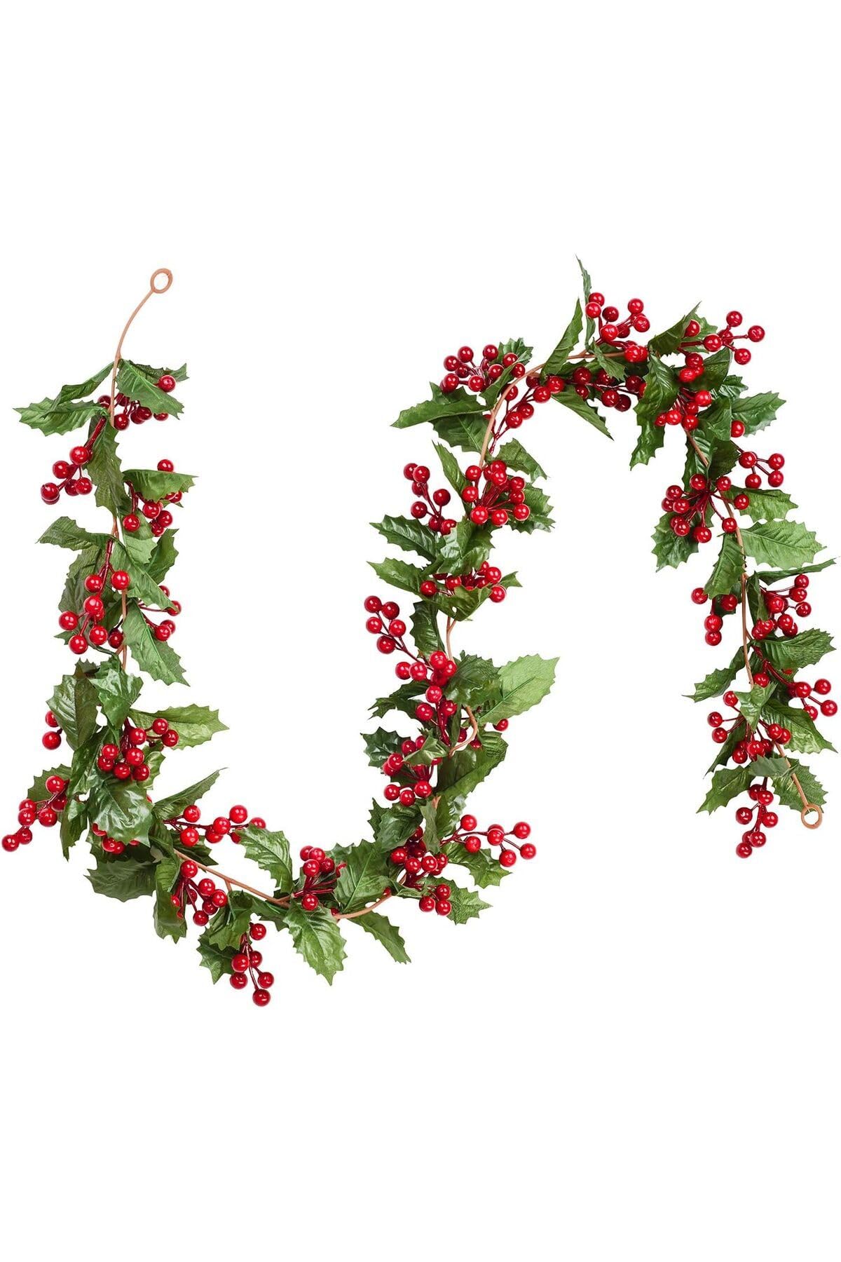 Yenigeldi 1 Adet Kokina Red Berry Yılbaşı Çelenk, Ev Şömine Parti Kış Noel Yılbaşı Süsü, Yeşil