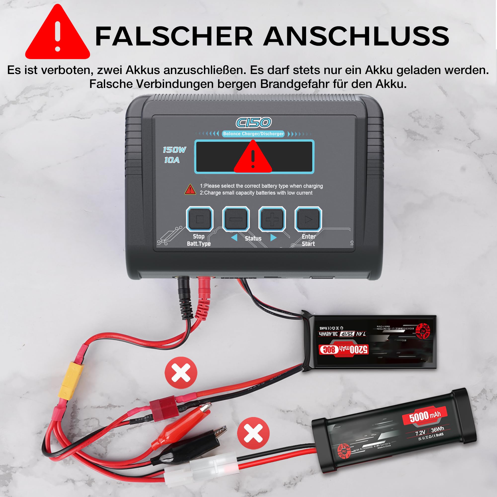 HTRC C150 LiPo Ladegerät 150W 10A RC Akku Ladegerät Balancer für LiHV/LiPo/Li-Ion/Life 1-6S, NiMH/NiCd 1-15S, PB 2-20V, AC/DC, LCD, 20 Speicherplätze