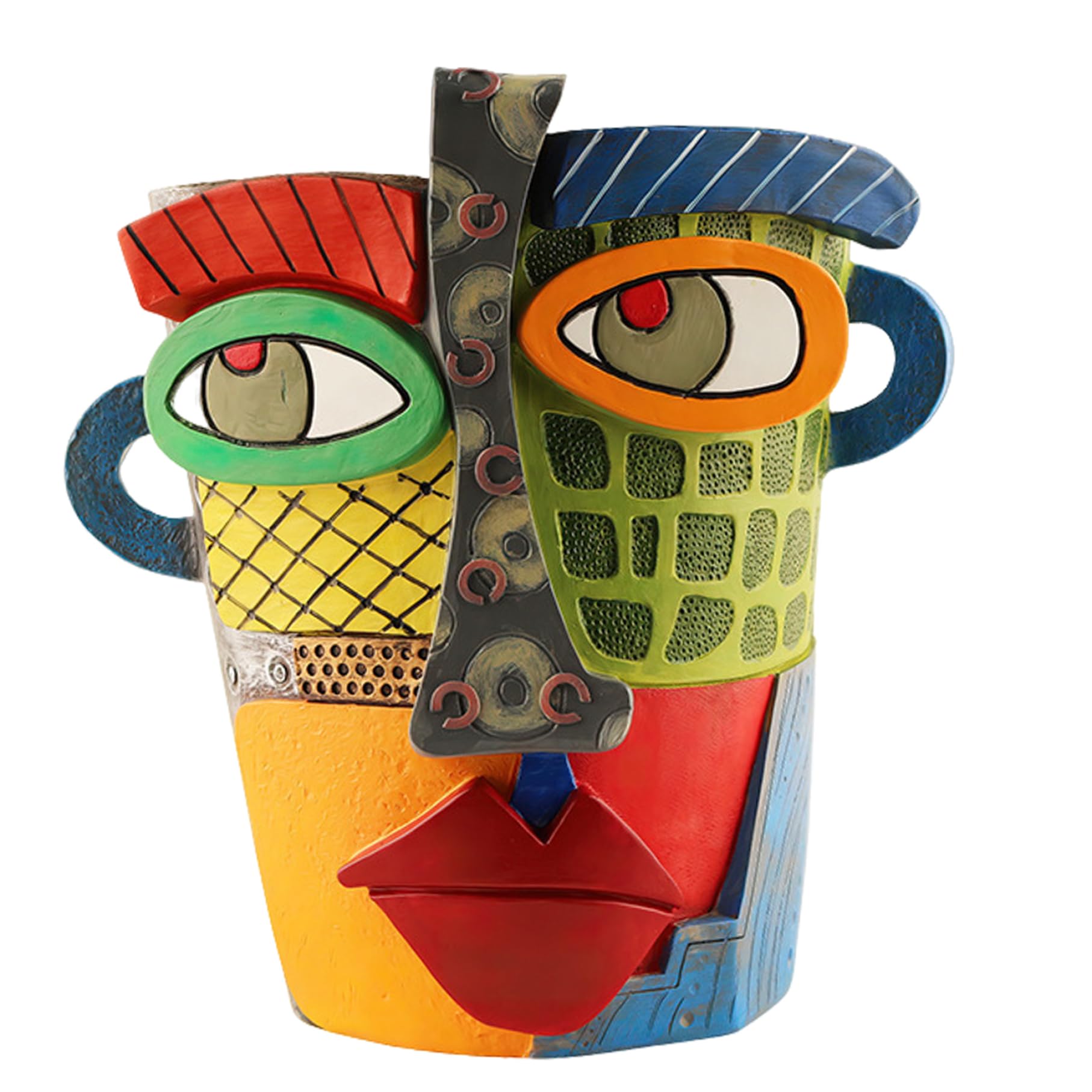 Vervevum Abstract Vase 7x6 Inch Abstract Face Planter Rainbow Color Resin Head Planter Unique & Funny Decorative Plant Pots for Yard, Garden, Balcony, Face