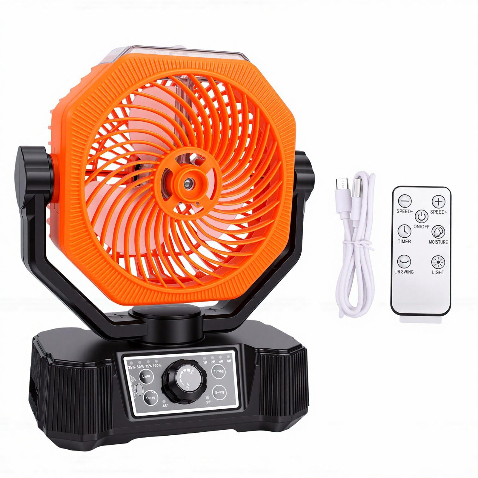 Ventilatore Nebulizzatore da Campeggio 10000mAh Ventilatore Oscillante Automatico Alimentato a Batteria con Luce LED, 8 velocità e Timer 1-8H per Ufficio da Viaggio in Giardino