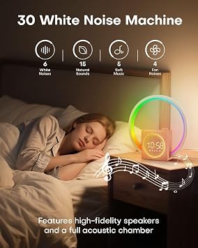 Sunrise Alarm Clock, White Noise Sound Machine, Alarm Clocks for Bedrooms with 12 Color Ambient Nightlight, White Noise Machine with 30 Soothing Sounds, Gifts for Adults, Kids, Couples, and Friends