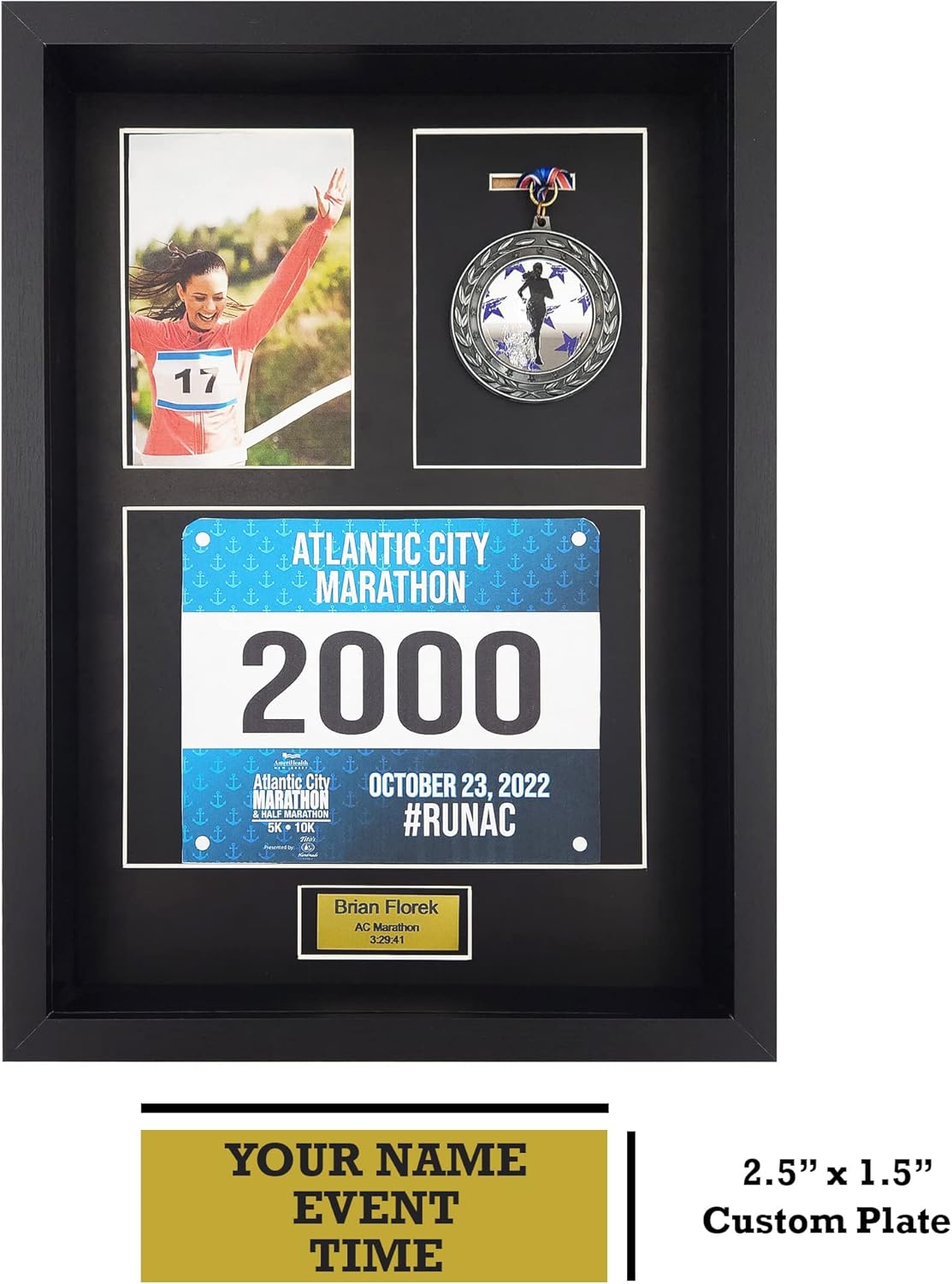 MedalAwardsRack 3イン1 シャドーボックスディスプレイ (メダル、レースビブ、写真ディスプレイ) &ndash; マラソンメダル