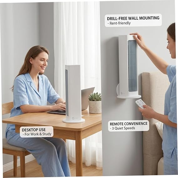 Small Portable Air Conditioner, Cooling Personal Air Conditioner with Remote, 4000mAh Battery, Wall Mount & Desktop Use, Quiet Office Fan Desktop Mini