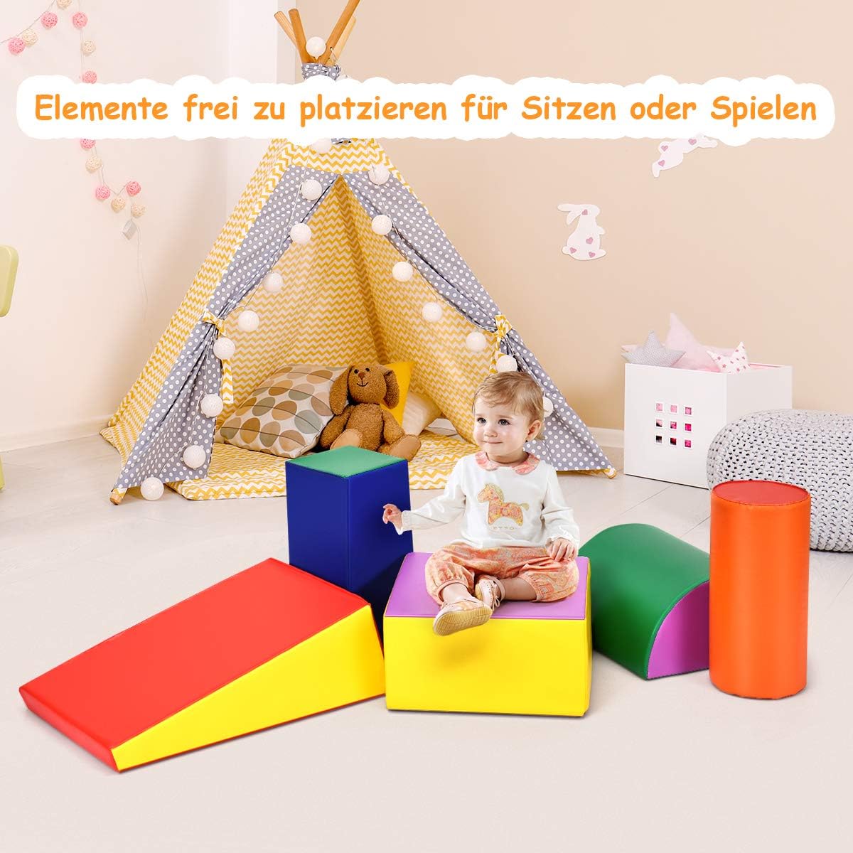 FANTASK Softbausteine, 5 TLG. Bauklötze zum Toben und Klettern, Großbausteine Mehrfarbig, Schaumstoffbausteine aus Schaumstoff, Riesenbausteine für Babys & Kleinkinder (Mehrfarbig)