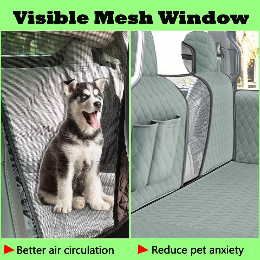 Dog Car Seat Cover for Back Seat Compatible with Ford Bronco 4 Door 2021 2022 2023 2024 Detachable Washable Backseat Pet Travel Hammock Cushion (Green Black)