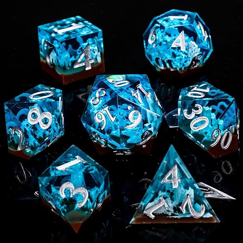 Miniatura 2 de Juego de dados poliédricos de 7 piezas con borde afilado de montaña, juego de dados DND para juegos de rol de Calabozos y Dragones