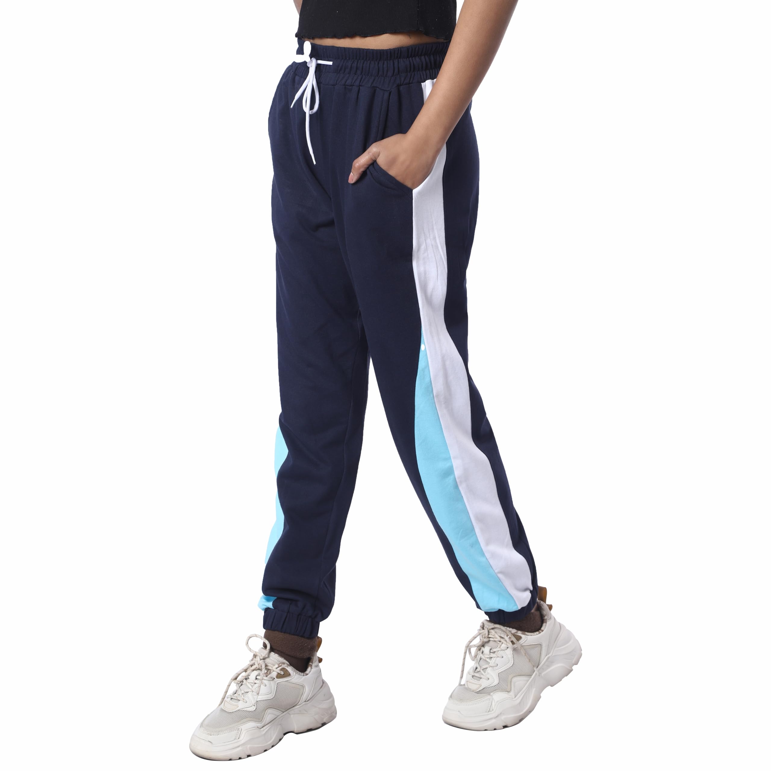 London HillsWomen's Regular Fit Mid Rise Cotton Blend Joggers Track Pants | Striped Track Pants
