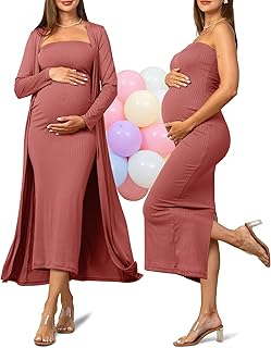 2 Piece Maternity Dress Cardigan Baby Shower Wedding Guest Summer Gender Reveal Photoshoot Tube Maternity Dress Long - Buy now